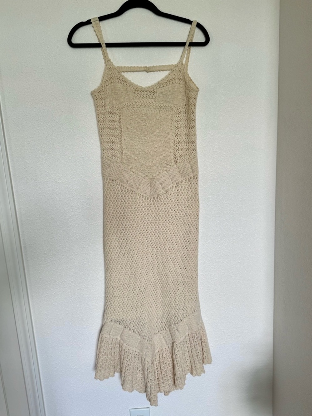 Moda International Crochet Knit Mermaid Hem Midi Dress S Boho Coastal - Picture 6 of 13